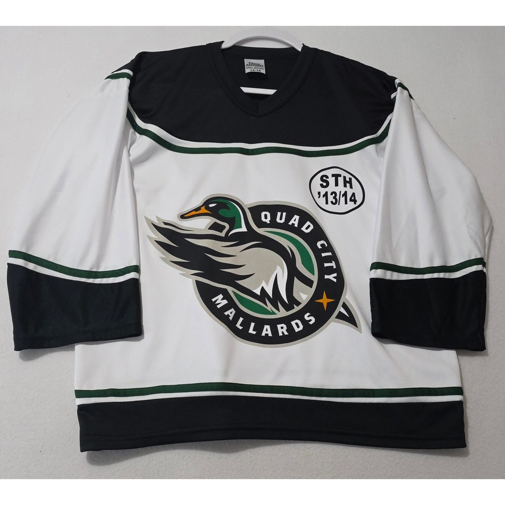 Quad‎ City Mallards Hockey Jersey Youth Size 14 16 White 2013-14 CHL